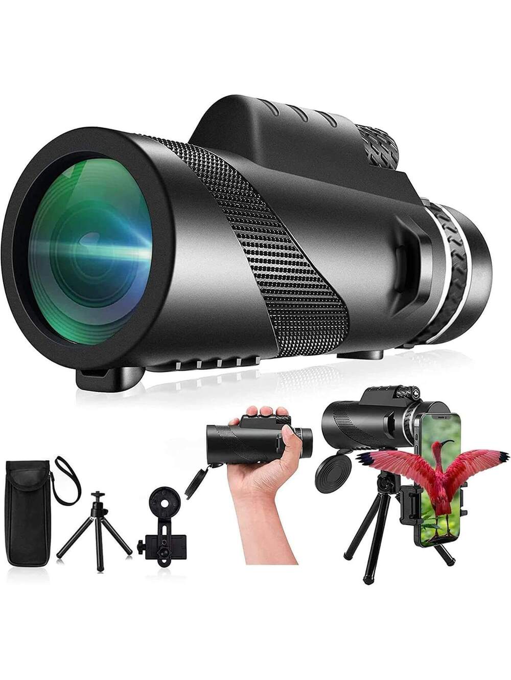 Monocular-Telescope 80x100 High Powered Monocular w/ Smartphone Adapter & Tripod